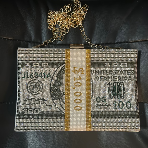 Bags Bedazzled Crystal Money Clutch Crossbody Bag Poshmark